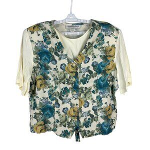 Fundamental Things Womens Floral Vest And Matching Ivory Top Size 18 Vintage